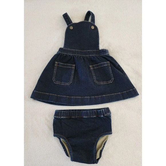 Hanna Andersson Other - Hanna Andersson Girls Denim Overall Dress Size 18 -24 Month With Diaper Cover